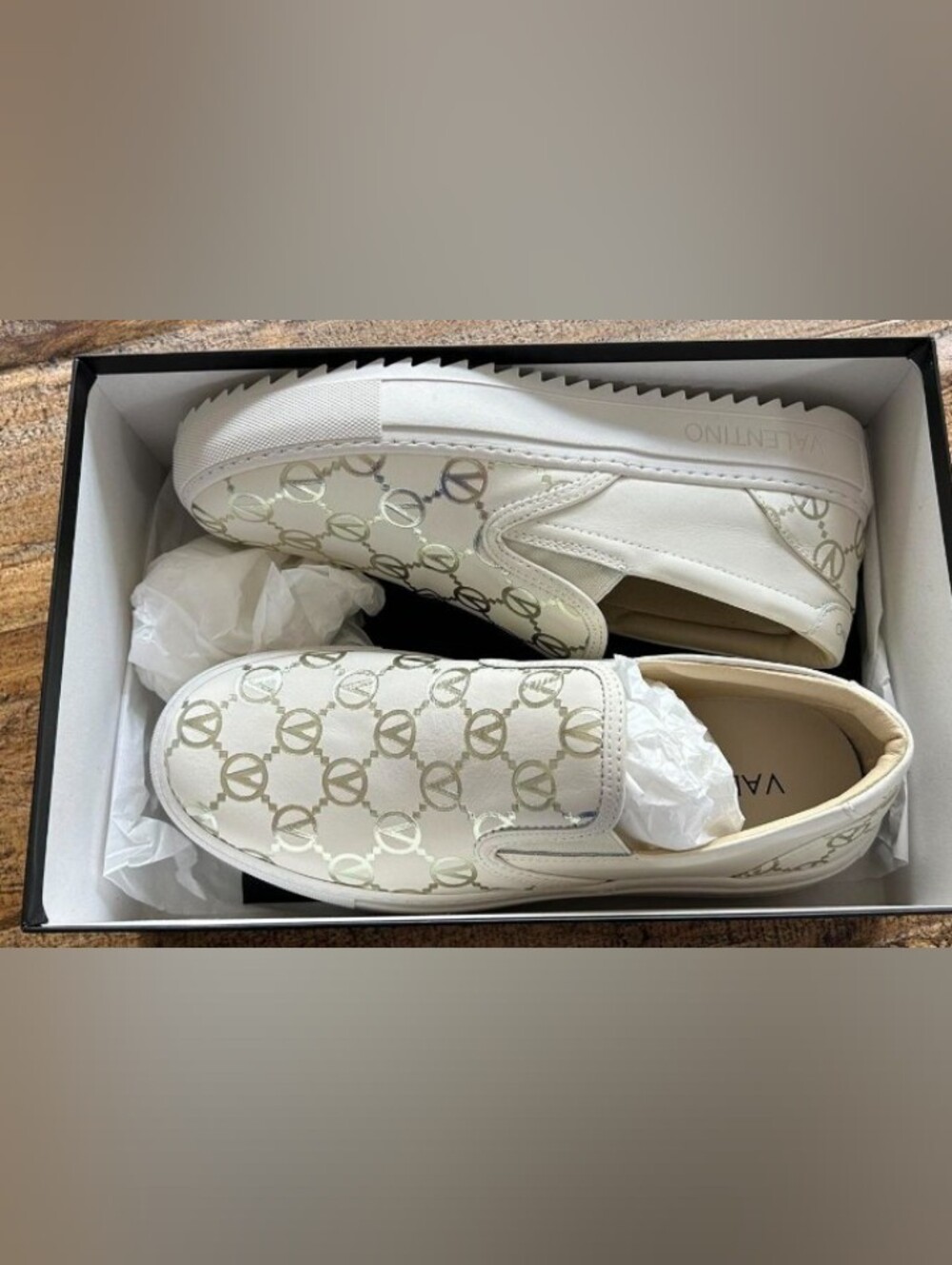 Mario Valentino White Slip-On Sneakers with Gold Monogram